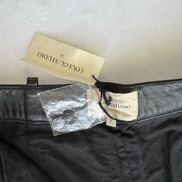 Loulou Studio Noro Lambskin Leather Pants Black Size Small High Rise Wide Leg - Picture 4 of 7